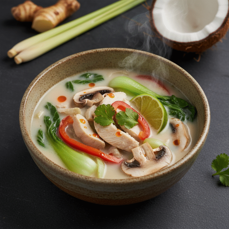 Creamy Thai Coconut Chicken Soup with Vegetables (Tom Kha Gai)