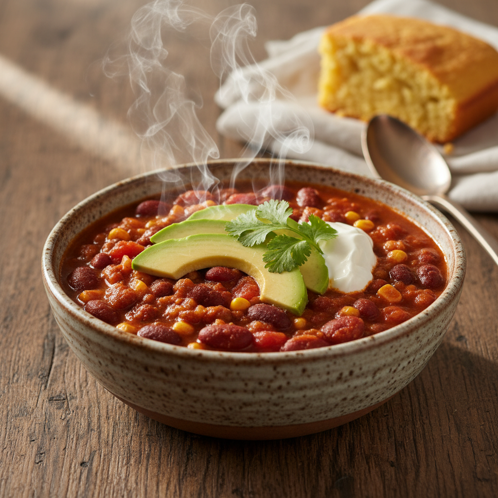 The Ultimate Hearty Three Bean Vegetarian Chili