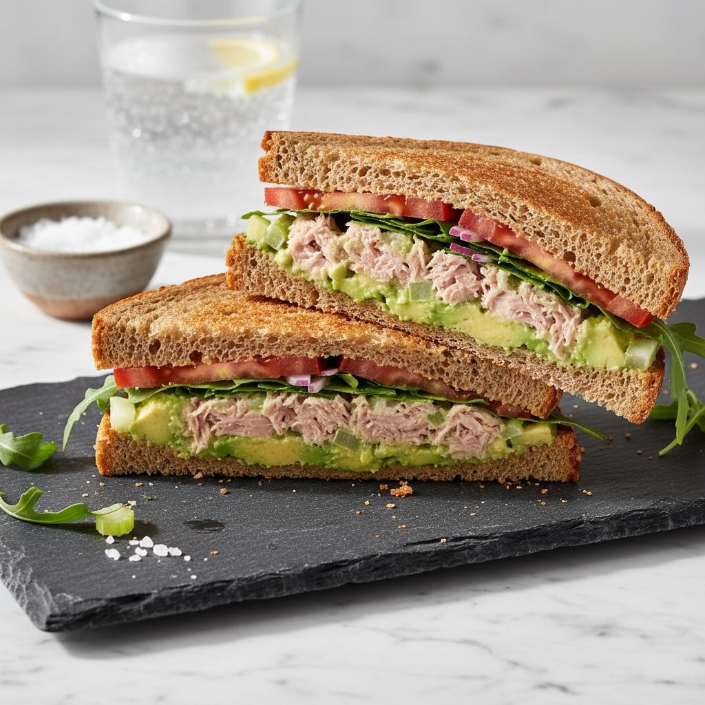 Creamy Tuna Avocado Sandwich on Whole Wheat - The Ultimate 10-Minute Healthy Lunch