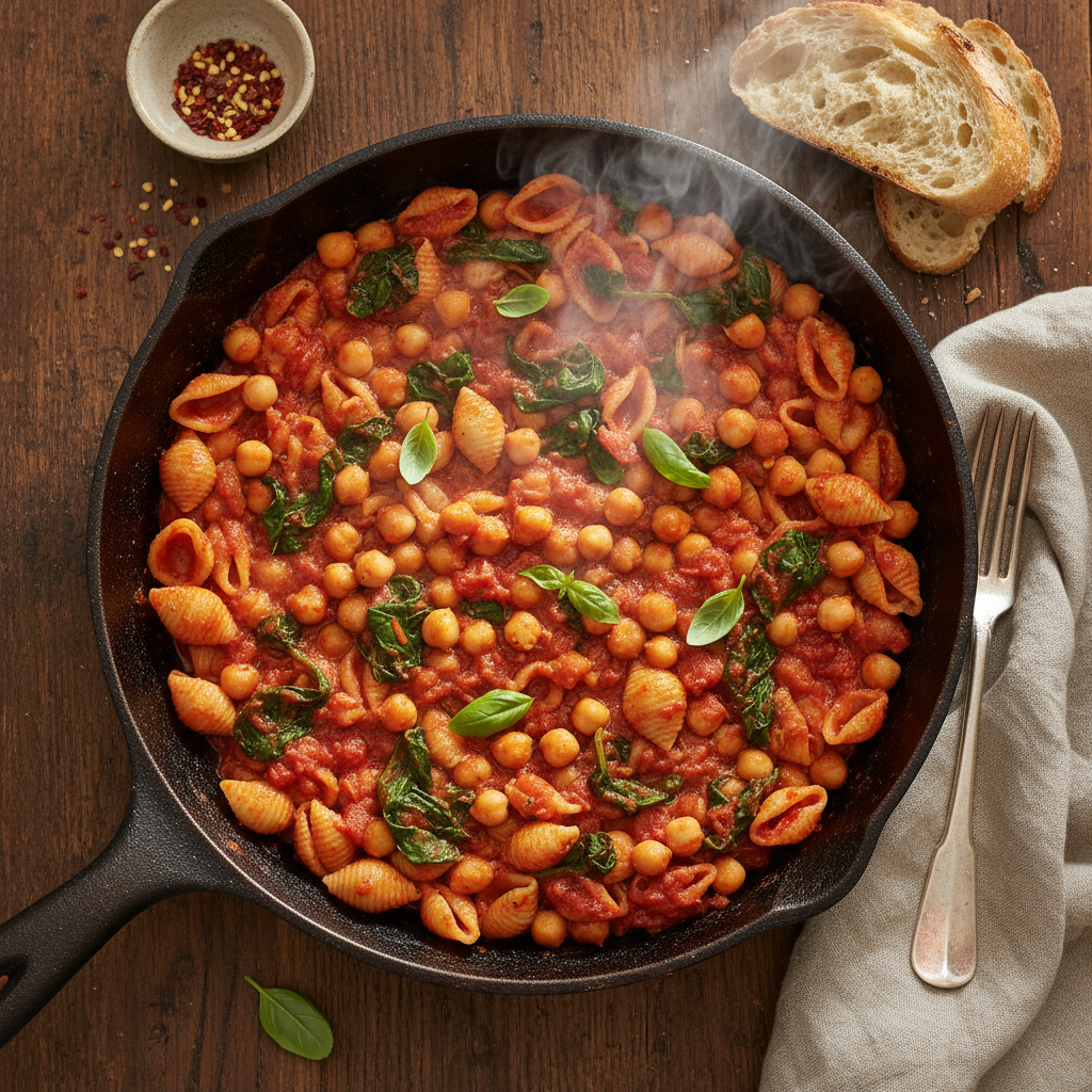 One-Pan Vegan Chickpea and Spinach Pasta Skillet: The Ultimate 20-Minute Dinner