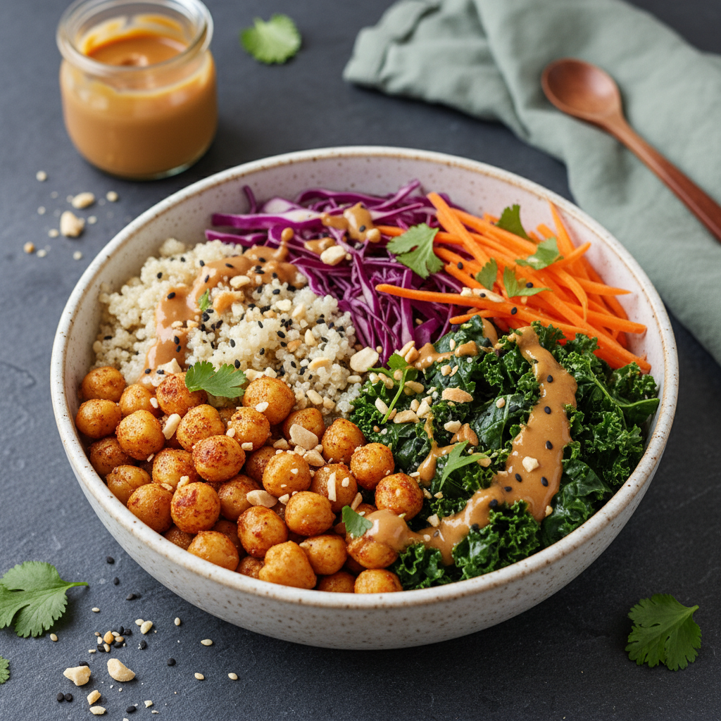 Ultimate Vegan Peanut Chickpea Power Bowl with Creamy Satay Sauce
