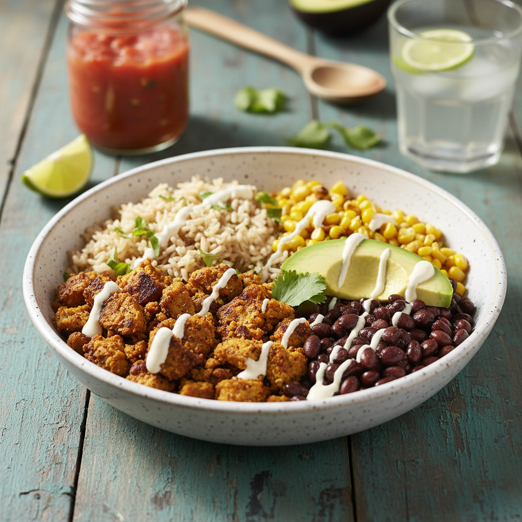 Smoky Vegan Tempeh Taco Bowls with Cilantro Lime Brown Rice