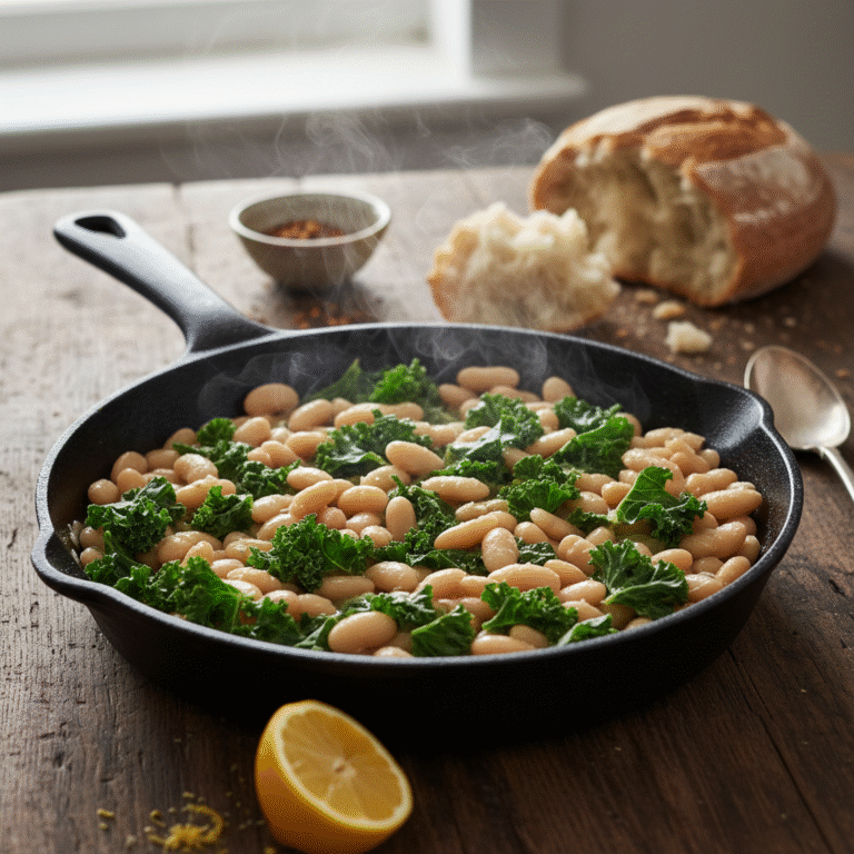 Creamy Vegan White Bean and Kale Skillet with Lemon and Garlic