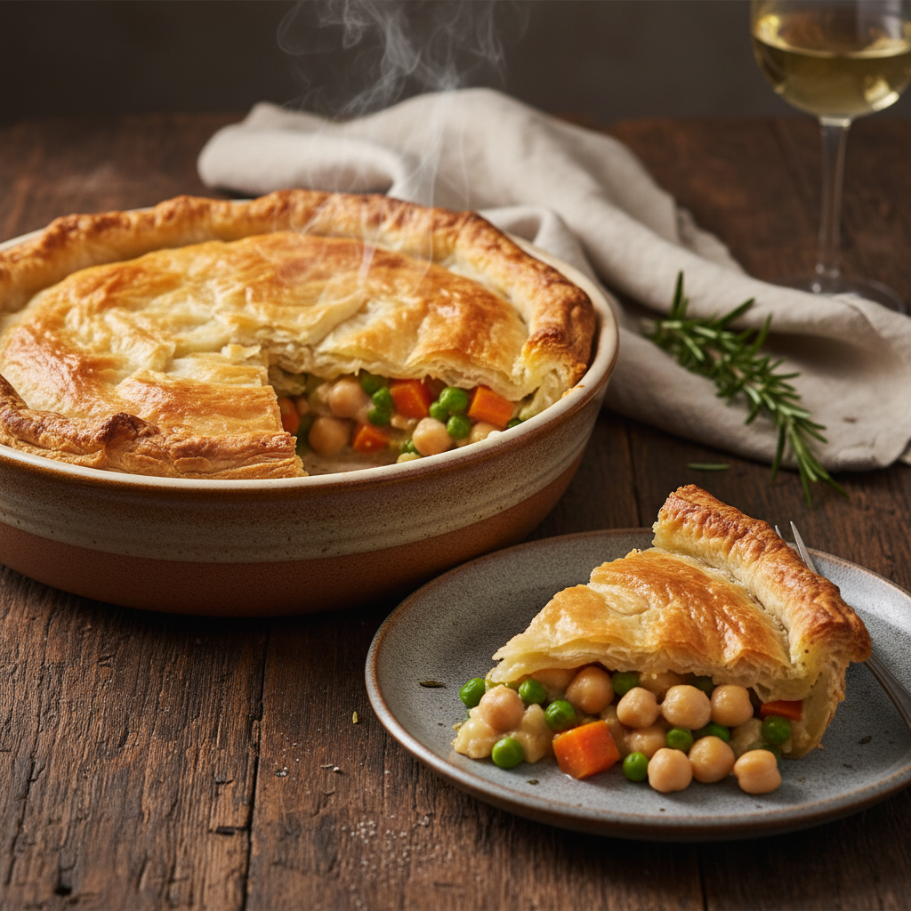 Ultimate Vegetable and Chickpea Pot Pie with a Light Crispy Crust