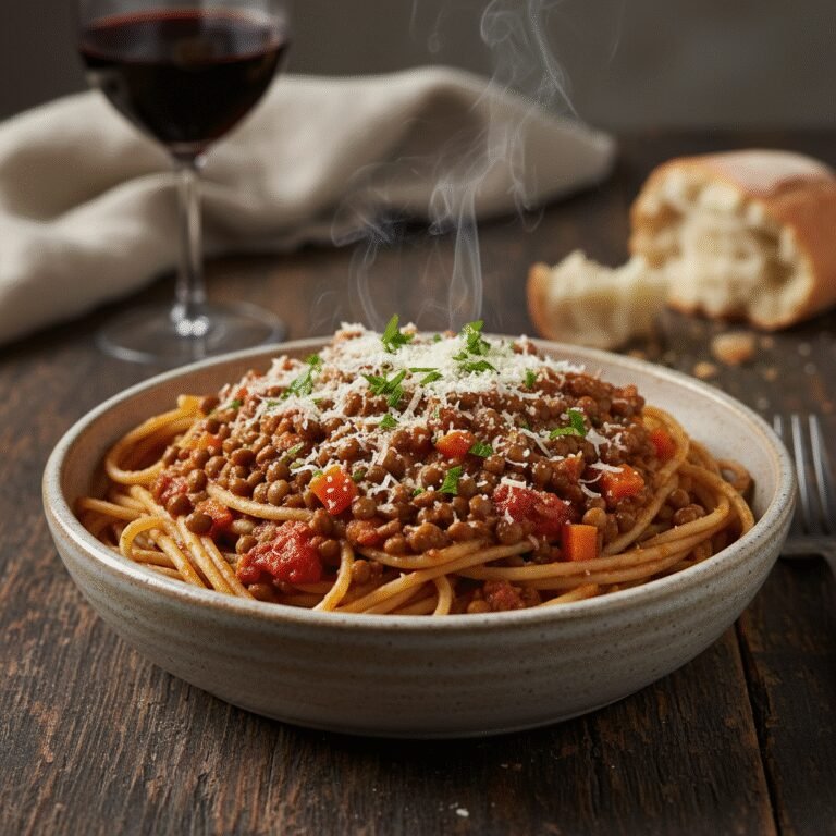 The Ultimate Hearty Vegetarian Lentil Bolognese with Whole Wheat Pasta