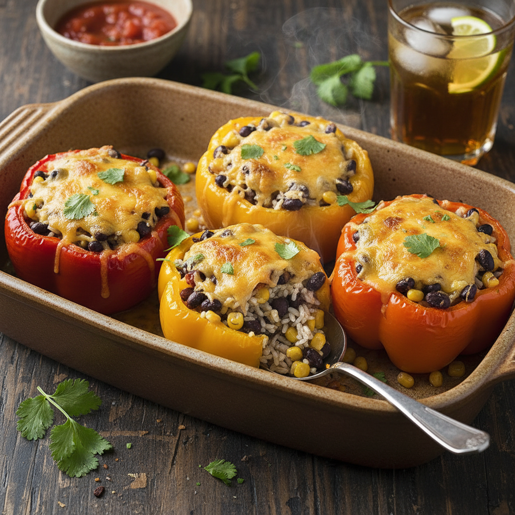 The Ultimate Cheesy Vegetarian Stuffed Bell Peppers with Rice and Black Beans